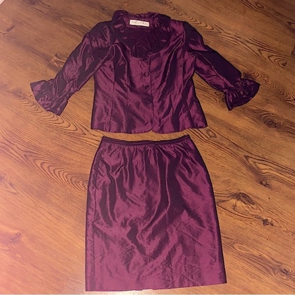 🌷 Michel Desjardins 🌷 2 Pc Set Sateen Ruffle Flare Jacket & Matching Skirt - Picture 13 of 13